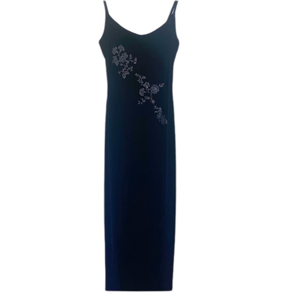 Vintage Vittoria Virini Black Stretch Velvet Maxi Dress - Picture 1 of 10